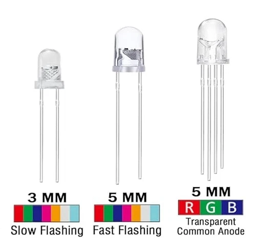 LED Auswahl v. Farben 1,5 1,8 2 3 4,8 5mm klar diffus RGB Strohhut Anode Kathode