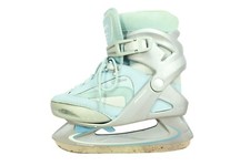 LL Bean Kids Light Blue Leather Open Frame Shell Adjustable Ice Skates Sz 1-3 M