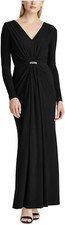 Lauren Ralph Lauren Women's Long Sleeve V Neck Rhinestone Maxi Black Size 8 $228