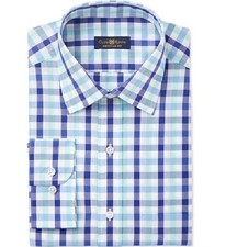 79 Club Room Men'S Regular Fit White Blue Green Plaid Dress Shirt 16 32/33 L