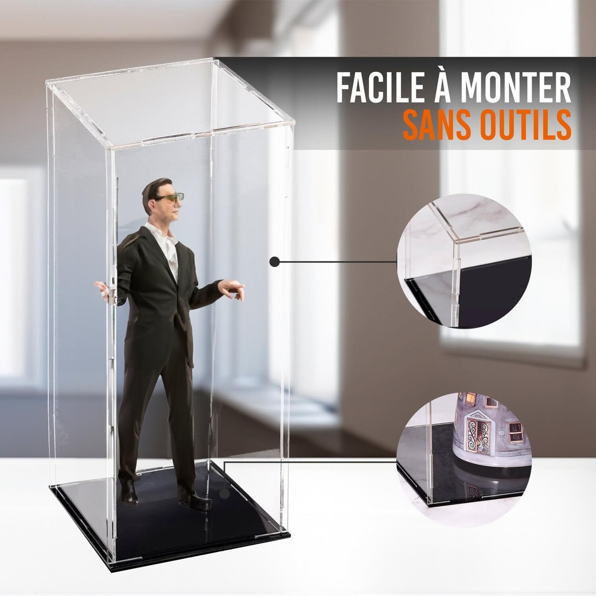 Vitrine De Collection En Acrylique Et Bambou - 40x33x106 Cm, Noir, étagères Ajustables - Protection Anti-poussière, Pour Figurines, Objets Précieux