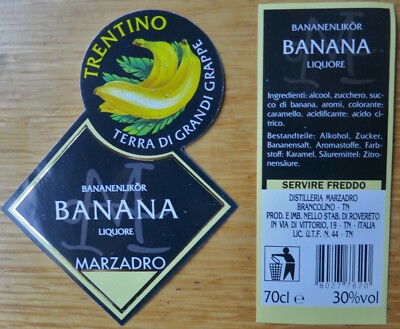 ITALY MARZADRO Banana Rovereto wine labels liqueur wine labels