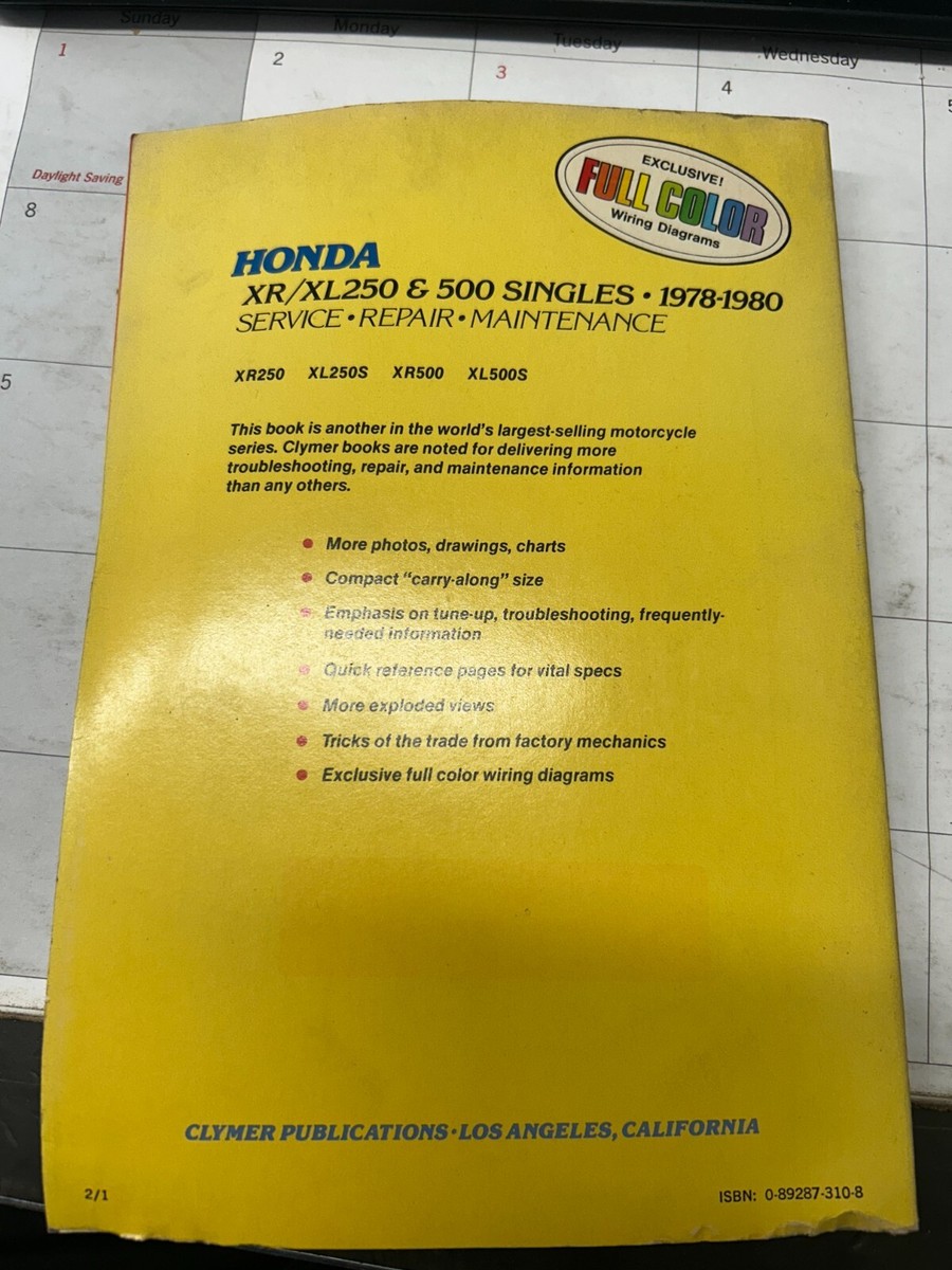 1978-80 Honda XR XL 250 500 Singles Clymer Repair Service Manual