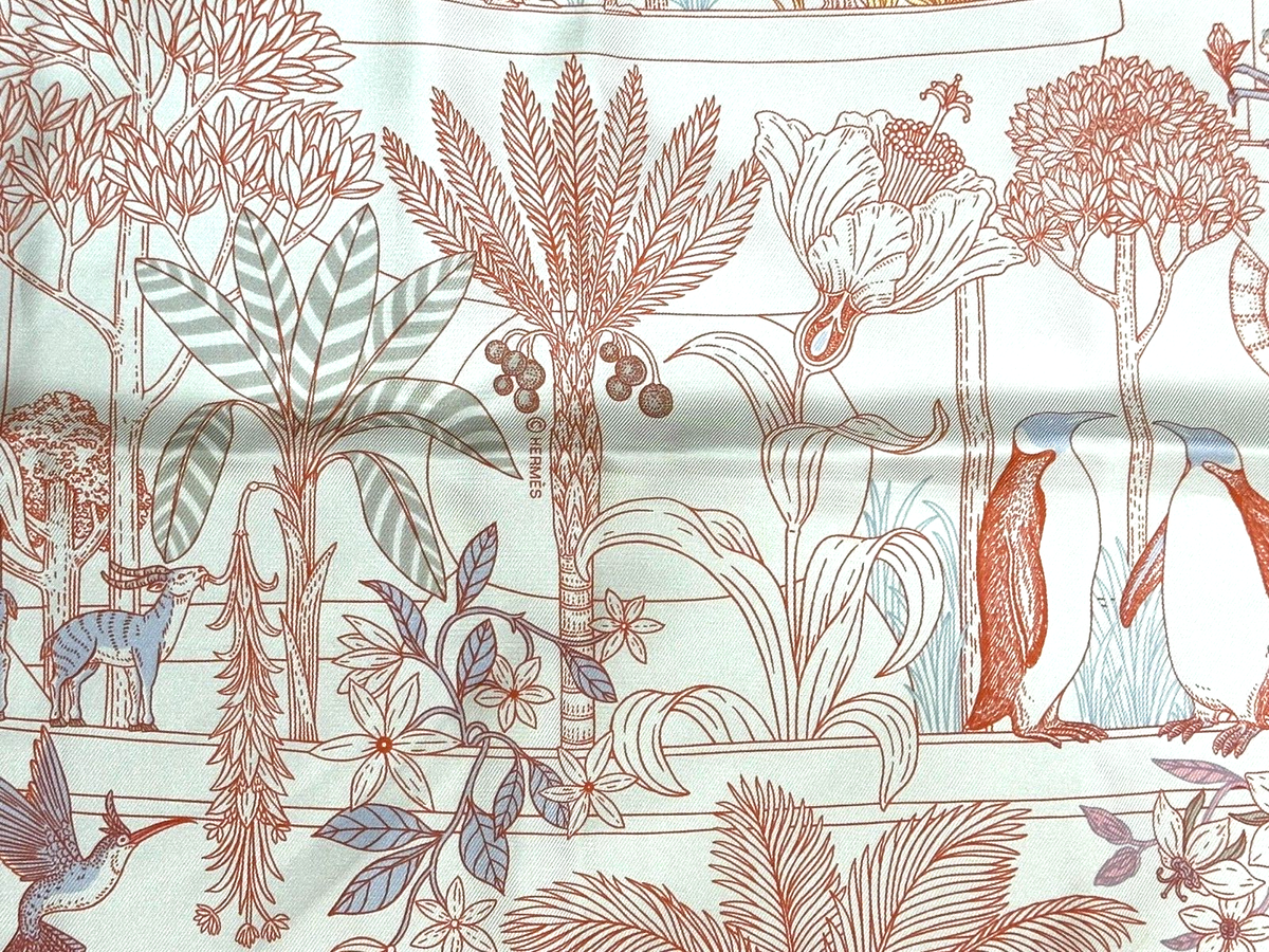 HERMES PRECIOUS PARADISE Carre 90 100% silk Excellent Ivory Orange