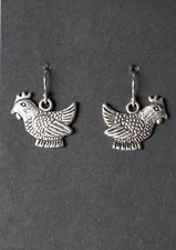 Chicken Charm Earrings 925 sterling silver Hooks Pewter Charms 1" Farm Animals