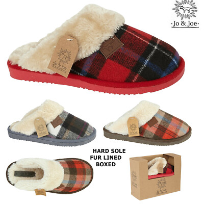 Damen Hausschuhe Schottenkaro Kunstfell Damen Winter Warm Indoor Slipper Pantoletten Schuhe