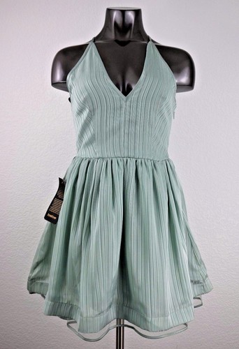 Eton, NEW Bebe Eton Blue Lace Back Metallic Stripe Dress Size 4