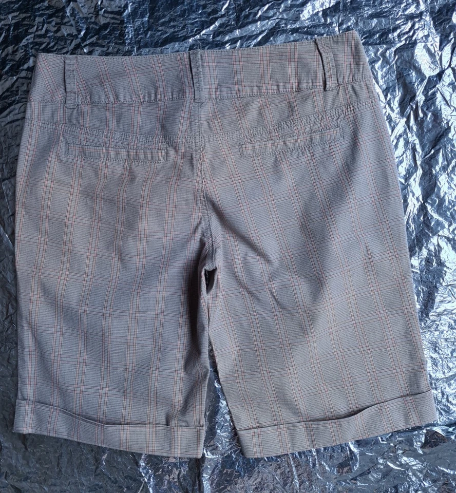 PANTALONES CORTOS DKNY JEANS US8 UK12 a cuadros beige gris naranja cremallera a cheque Foto 4 de 4