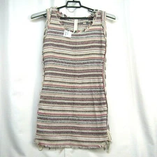 Ethereal by Paper Crane Dress Womens Medium Beige Pink Side Seam Lacing Raw Edge