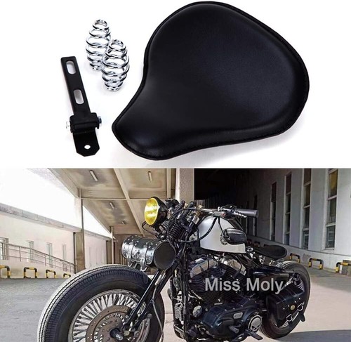Schwarz Motorrad Leder Solo Sitz mit 3 Zoll Feder Halterung Kit für Chopper S... - Picture 2 of 7