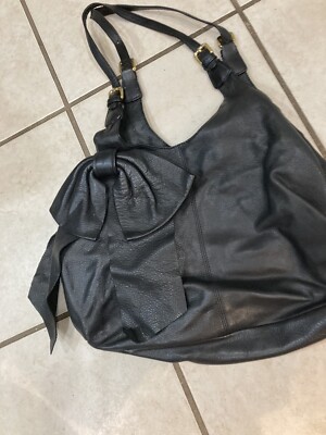Genuine Red Valentino Flawless Black Shoulder Handbag with Large Leather Bow