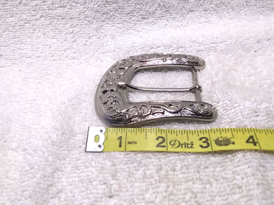 VINTAGE FLOWER FILIGREE WESTERN SILVER METAL BELT BUCKLE (PRE-OWNED) Silver Flower Filigree Western Belt Buckle Solid Great  main image 4