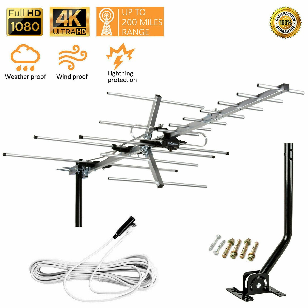 GE Outdoor HD Digital TV Antenne 29884 - Bis 80 Km Reichweite, Unterstützt 4K 1080P, J-Mount Für Dachboden Oder Außenbereich, Wetterbeständig
