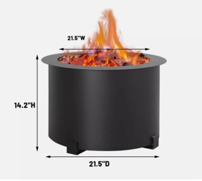21.5'' Smokeless Fire Pit Carbon Steel Outdoor Wood Burning Portable Firepit