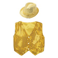 Kids Boys Girls Dancewear Festival Jazz Sequins Hip Hop Stage Waistcoat Sparkly