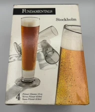 Fundamentals Stockholm Pilsner Beer Glasses 14 Oz, Set of 4, NIB