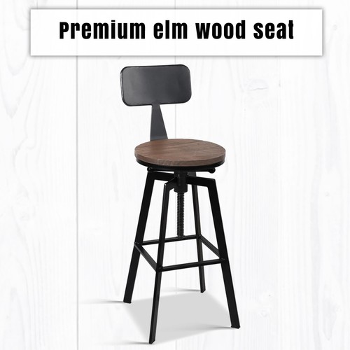 Artiss Rustic Industrial Style Metal Bar Stool Vintage Wooden Black Swivel Seat - Picture 2 of 9