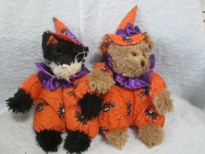 Halloween  Plush Teddy & Kitty Cat New No Tag 11'' Tall