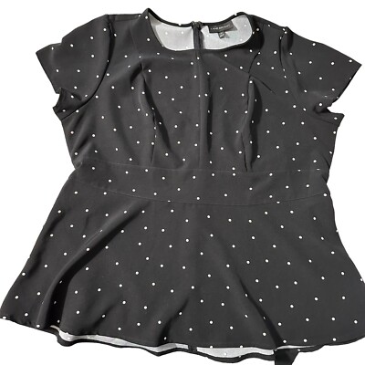 LANE BRYANT Black Pinkish Beige Polka Dots Peplum Shirt