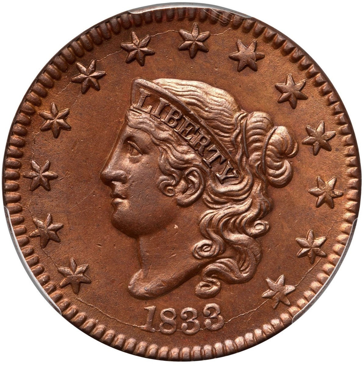 1833 N-4 R-4 PCGS UNC Details Matron or Coronet Head Large Cent