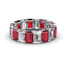 Sterling Silver 925 Ruby Emerald-Cut 6x4mm Full Eternity Band Ring