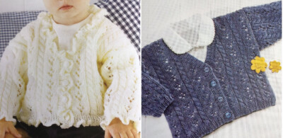 Strickmuster DK für Strickjacke mit Rüschen oder Rippen Größen von 0-6 Jahren (349c)