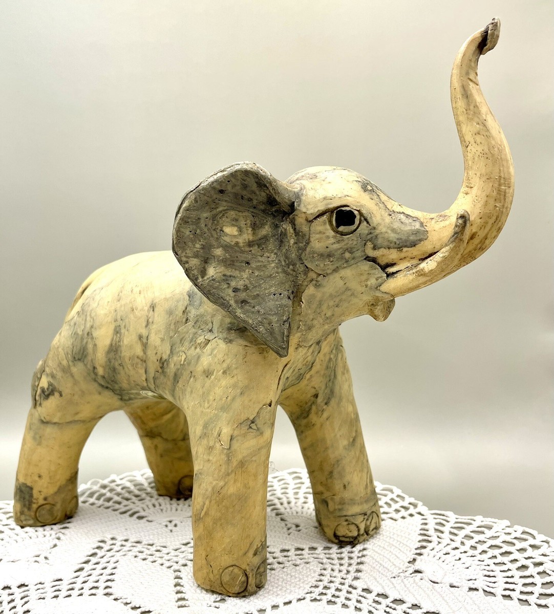 Crushed Oyster Shell Elephant Figurine Trunk Up Handmade