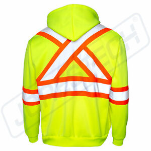 Men's High Visibility Safety Sweater Two Tone Lime Yellow with X on back