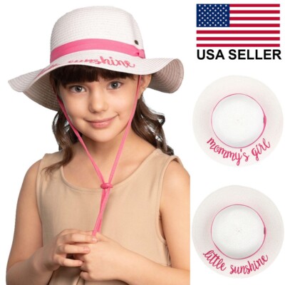 C.C Kids Girls 2-7 Years White Straw Embroidered Lettering Floppy Beach Sun Hat