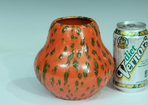 Vase art déco goutte à goutte chromé atomique orange vert poterie Awaji vintage ancien japonais - Photo 7/12