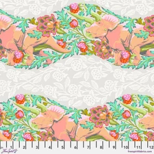 NEW! TULA PINK ROAR! TRIFECTA IN BLUSH DINOSAURS ROAR COTTON FABRIC 1/2 YD