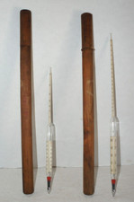 2 Antique Alcohol Hydrometer Tester Sets Prohibition Glass Tubes in Wooden Case