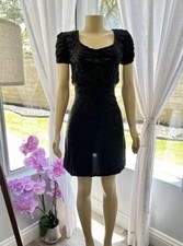 City Triangles Black Velour Cocktail Dress Size S Small Short Sleeve Sheath VTG