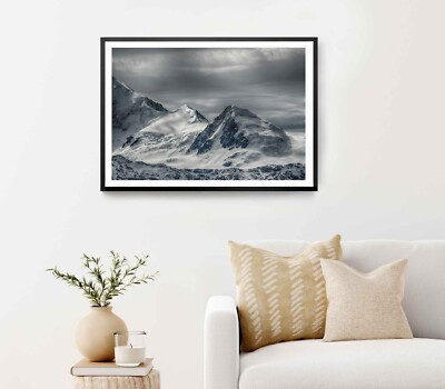 Mountain Range Covered With Cloudy Sky Poster Premium Quality Choose your Size