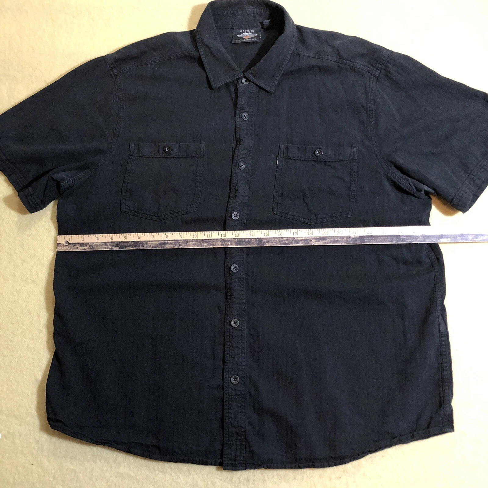 Harley Davidson Linen 2XL Motorclothes Shirt Men's Black Button-Up Short Sleeve