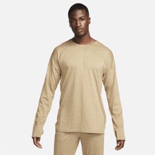 Nike Yoga Dri-FIT Crew Long Sleeve Khaki Beige Shirt FB7775-247 Men's Size XL