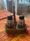 Vintage Ceramic Salt and Pepper Shakers - Alpine Boy & Girl - Wicker Basket — photo 1