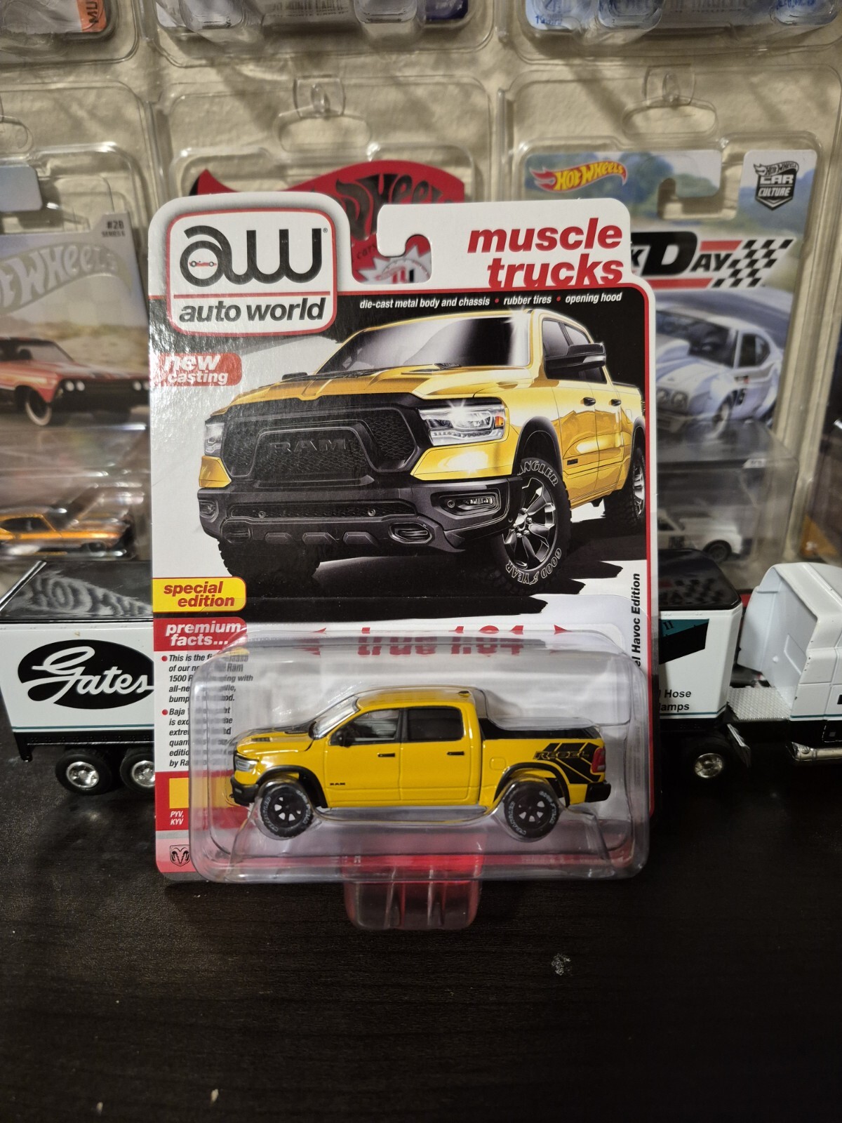 2023 Ram 1500 Rebel Havoc Edition Baja Yellow Die-Cast Model by Auto World - Collectible Pickup Truck Replica