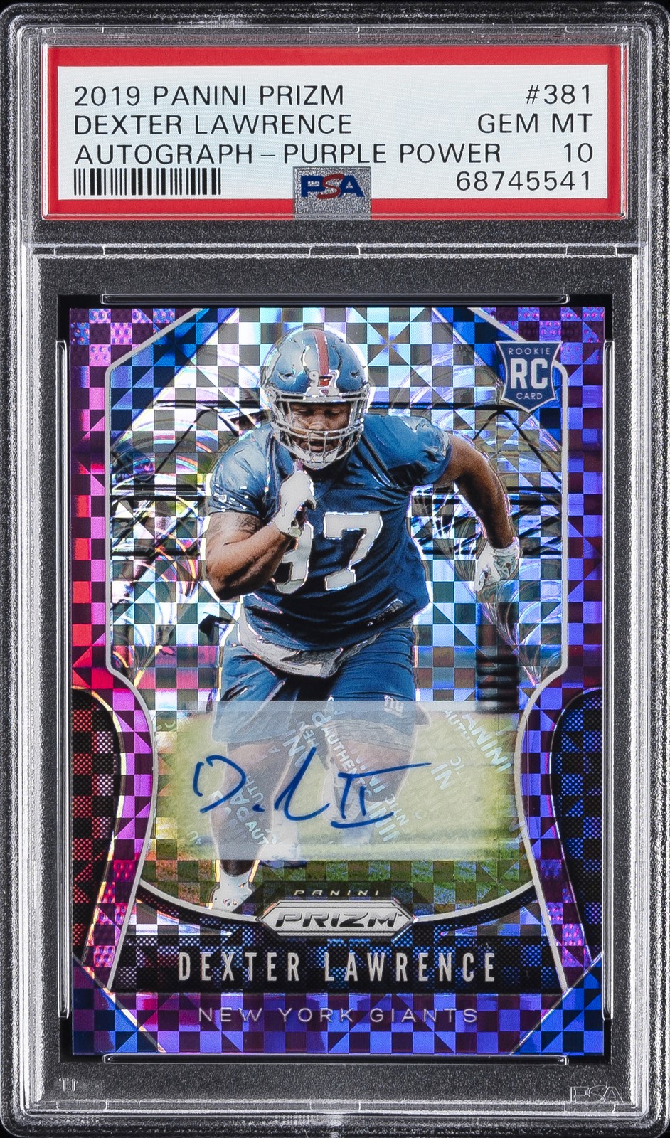 Dexter Lawrence Panini Prizm #381 Autograph Purple Power