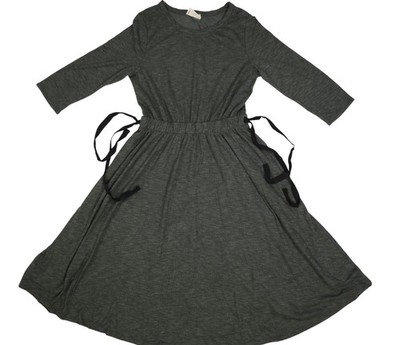 Betsey's Boutique Shop Dress Womens XL Gray 3/4 Sleeve Waist Tie Fit Flare Midi