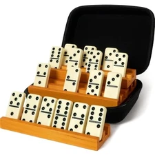 Queensell Dominos Set for Adults with 4 Domino Racks - Double 6 Dominoes Set