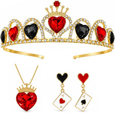Queen of Hearts Crown Set Necklace Earrings Jewelry Accessories Halloween