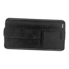 Suede Car Sun Visor Organizer with Multi-Pocket Net Zipper, Glasses Case, Black