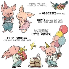 Birthday Pig Don't Hog All the Cake Little Oinker Metal Cutting Dies Clear Stamp