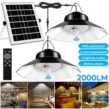 2 Heads Solar Panel Shed Light Garden Outdoor Ceiling Pendent Motion Sensor Lamp