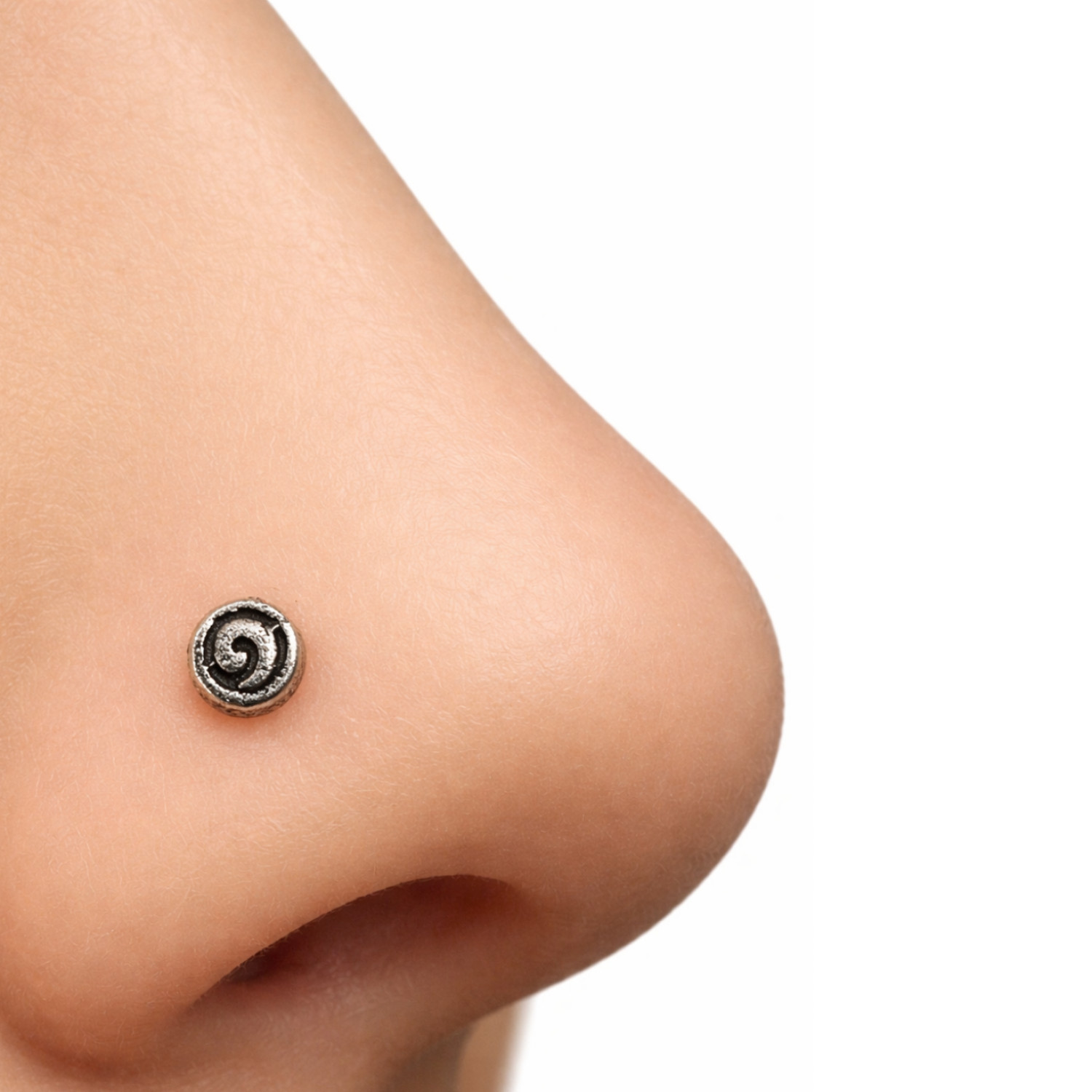 Nose Stud Spiral Swirl 925 Sterling Silver Push Fit Ball End Pin Body Jewellery