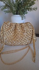 Borsetta Uncinetto Fettuccia Oro Con Tracolla Pouch Bag 