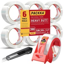 Heavy Duty Packing Tape 6 Rolls Clear Shipping Tape with Dispenser and Cutter