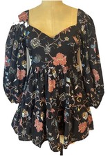 Mille Resort & Travel Black W/ Floral Boho Ruffle Bottom Minidress XS