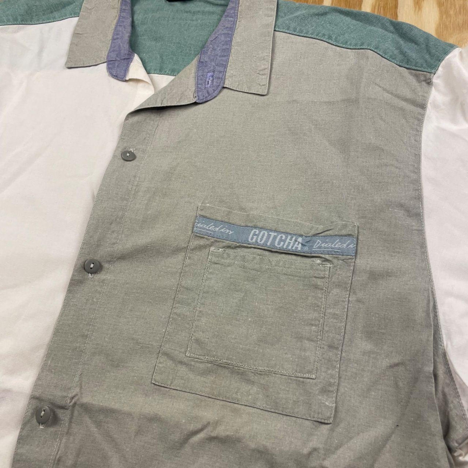 Vintage 90s Gotcha Patchwork Button-Down Shirt – … - image 5